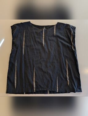 Uzi NYC Scratch Top Navy Tan Free Size Boxy Cotton Brooklyn USA